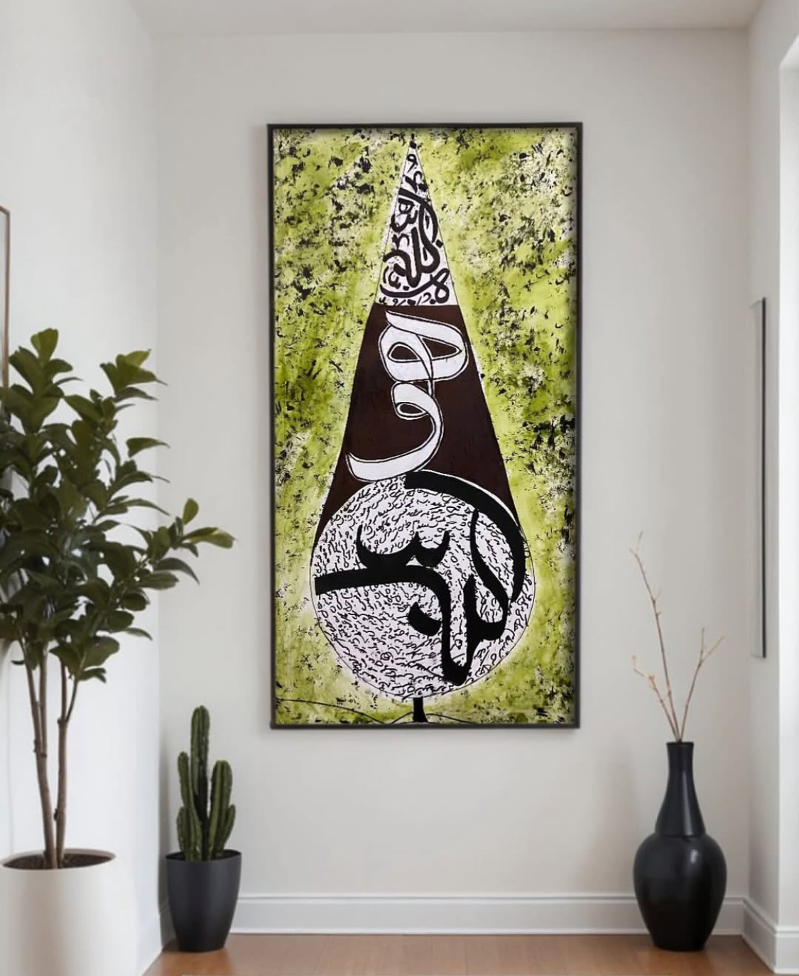 تابلو نقاشیخط در سایز A2 با نماد سرو، که در فرهنگ ایران زمین سرو نشان انسان کامل است